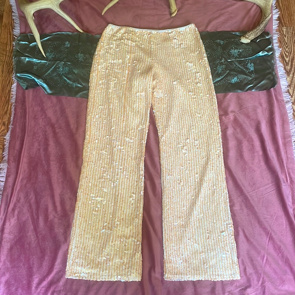 Disco sparkling pants serendipity xl peach n cream sparkling flare pants